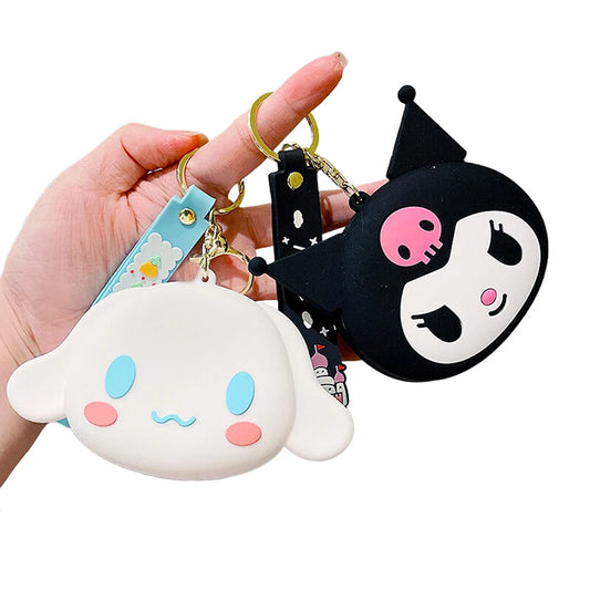 1PCS Kawaii Sanrio Hello Kitty Kuromi Silicone Coin Purse Cinnamoroll Keychain Wallet Fashion Portable Keyring