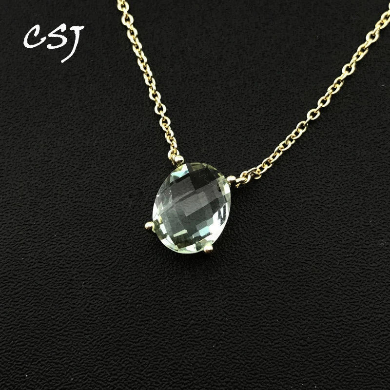 CSJ Green Amethyst Pendant 925 Sterling Silver Citrine Garnet Ametrine Topaz Necklace for Lady Women Party Birthday Jewelry Gift